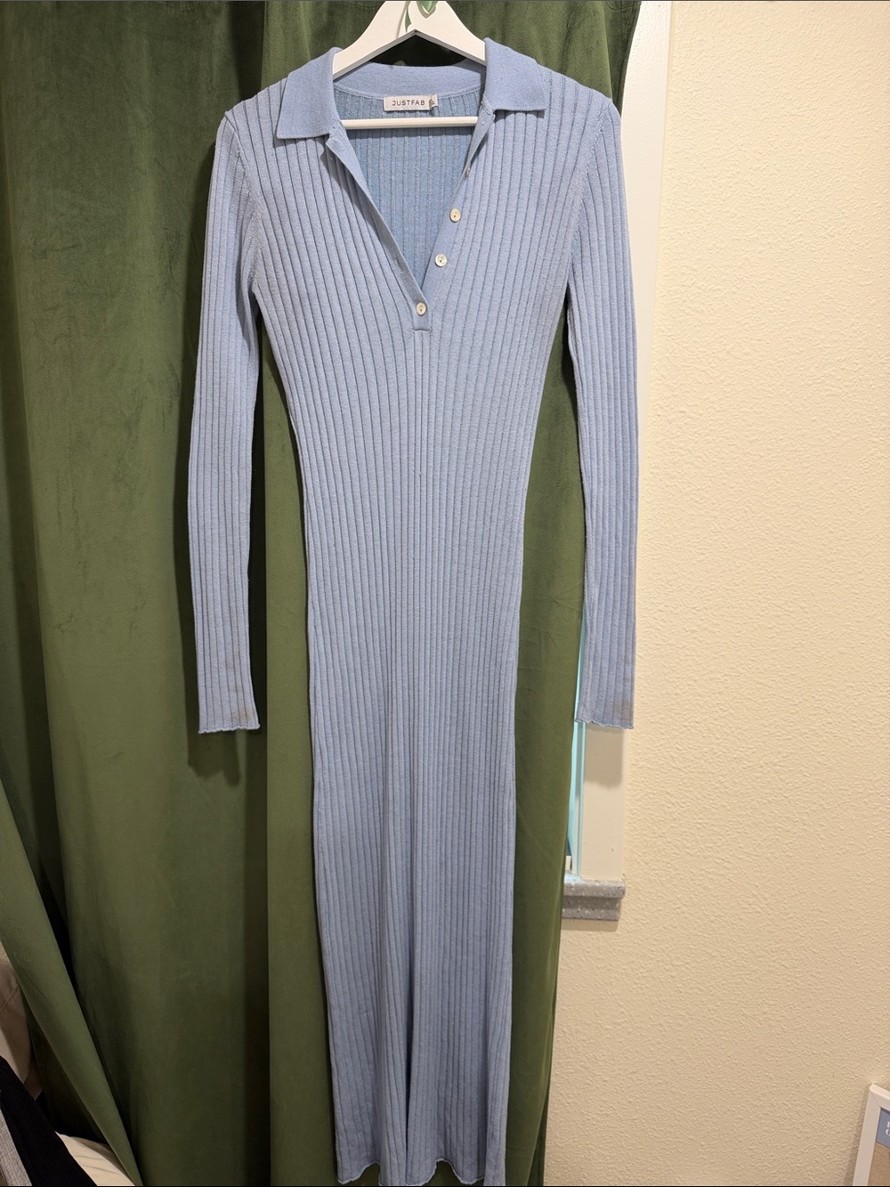 JustFab Powder Blue Ribbed Polo Maxi Dress